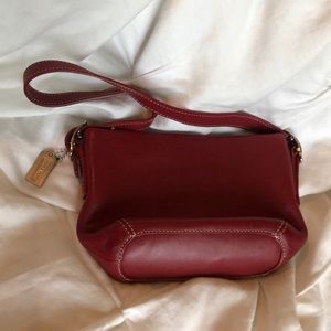 Red small coach leather handbag